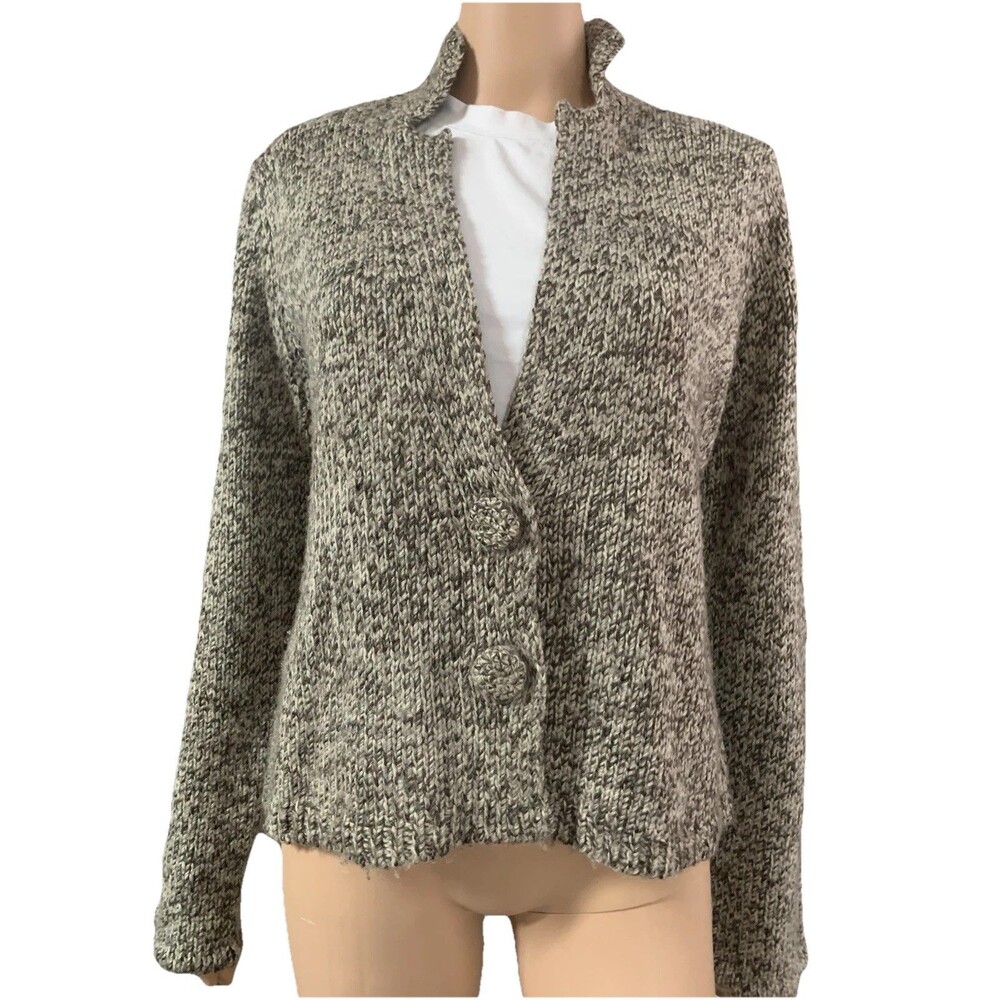 Deane & White Women's Size XL Knit 2-Button Cardigan Sweater Greige Wool Blend